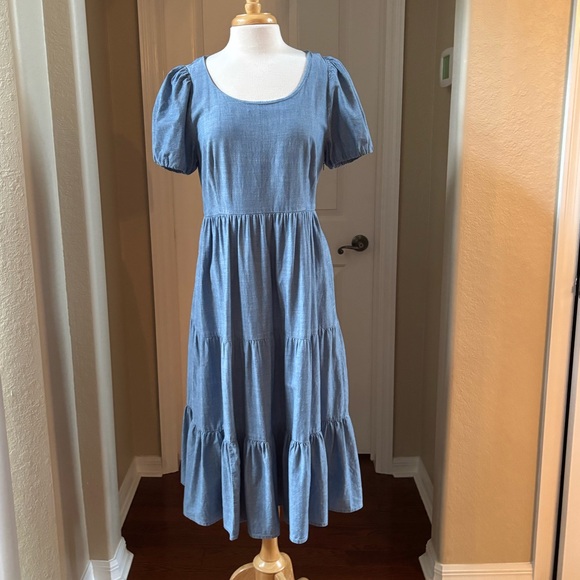 J. Crew Factory Dresses & Skirts - J. Crew Factory Denim Blue Puff Sleeve Midi Dress